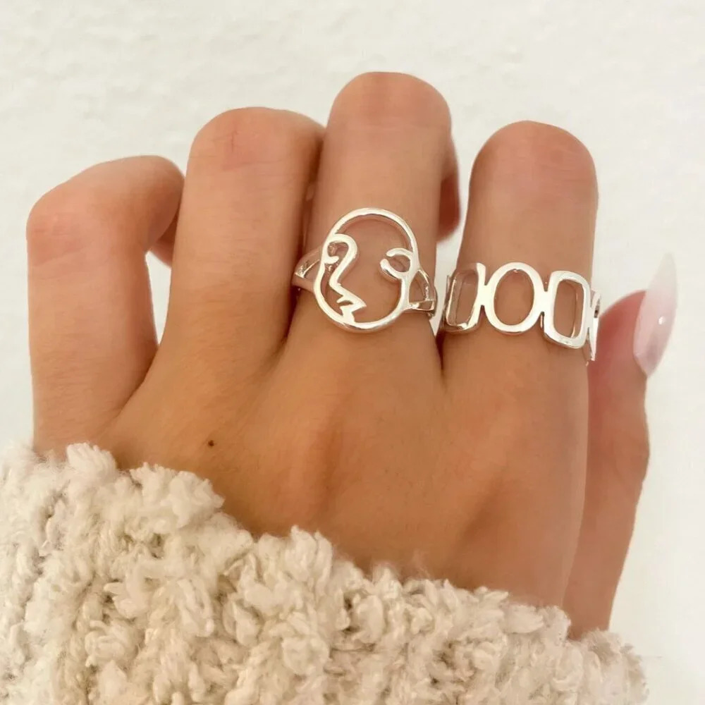 925 Sterling Silver Face Ring Geometric Ring Dainty Ring Minimalist Ring